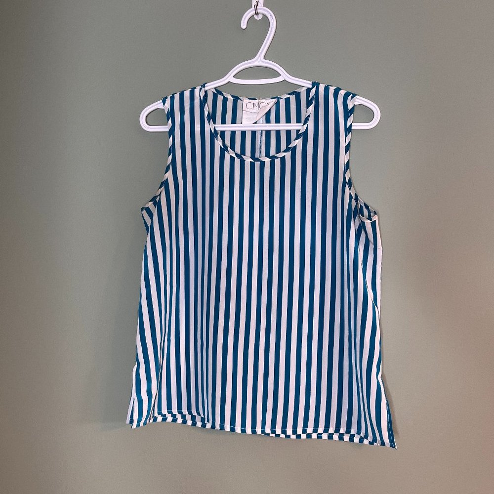 CIMONE Vintage Teal and White Stripe Blouse Loose fitting. Size Small